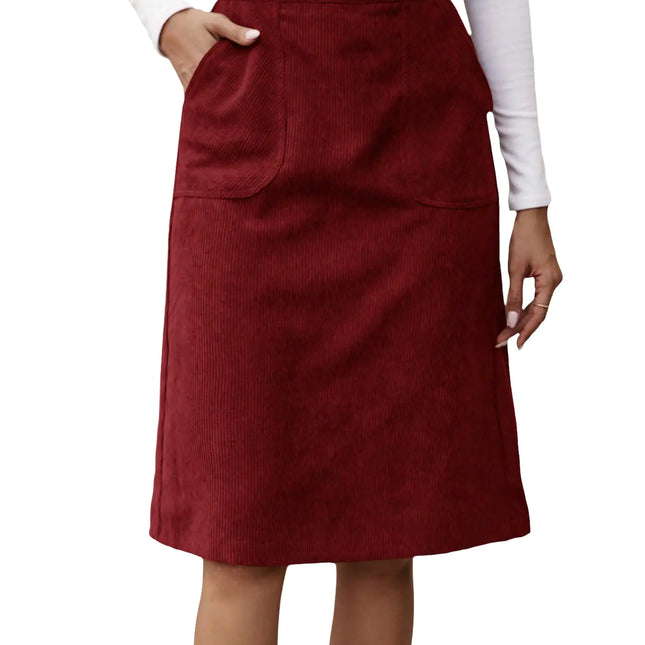 Milumia Womens Corduroy Midi Skirt Slit Back High Waisted Straight Skirts with Pocket Burgundy Large