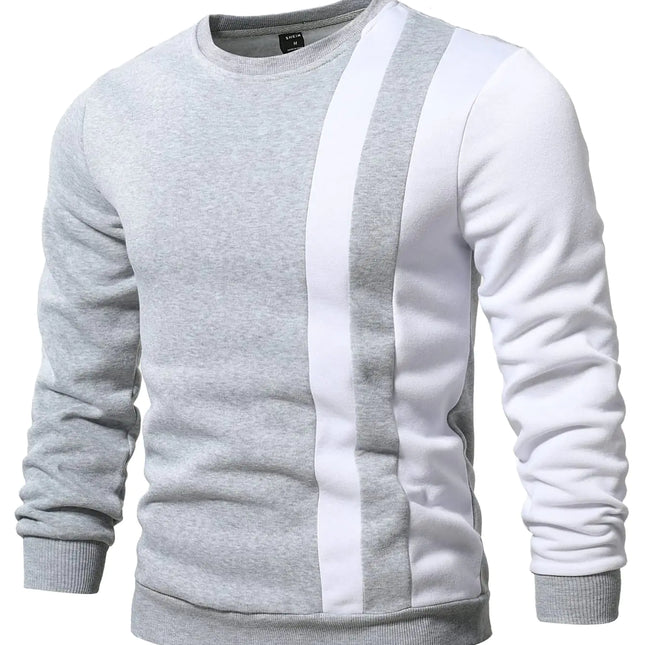 GORGLITTER Mens Casual Crewneck Sweatshirt Color Block Fleece Pullover Sweatshirt White and Light Grey Medium