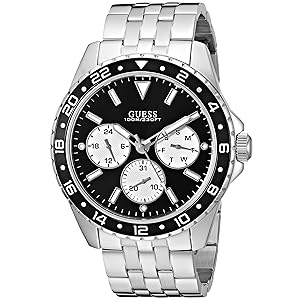 GUESS Stainless Steel + Black Bracelet Watch with Day