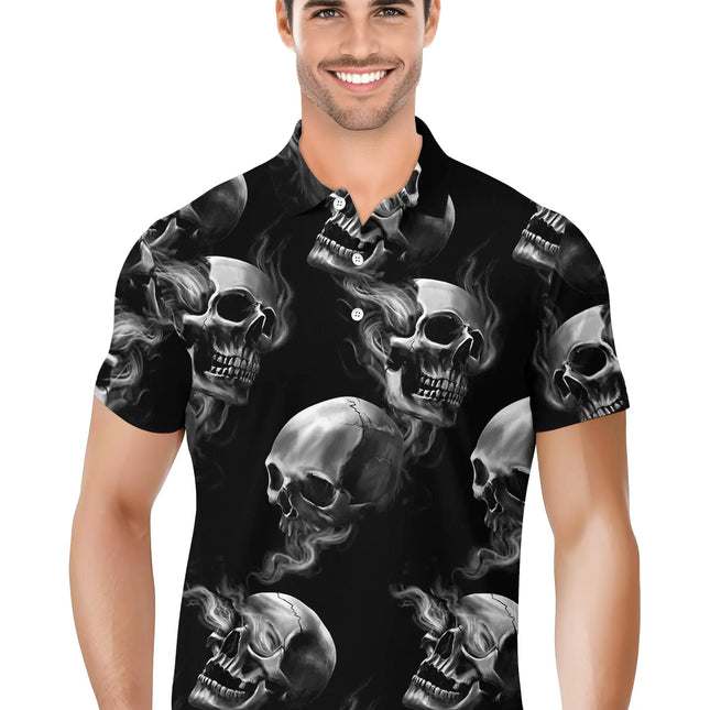 PAGYMO Golf Shirts for Men Crazy Print Hawaiian Funny Mens Polo Shirt Skull Shirts 3X-Large Aop-polo-10089