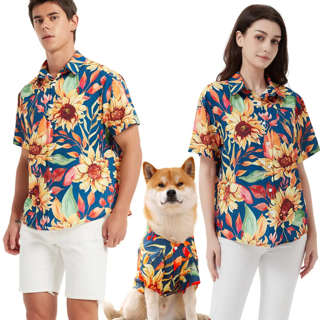 Dog Shirt Hawaiian Pet Summer T-Shirts Dog Style Floral Breathable Cool Clothes Hawaiian Shirts Gifts for Owner and Pet Shirts are Sold Separately